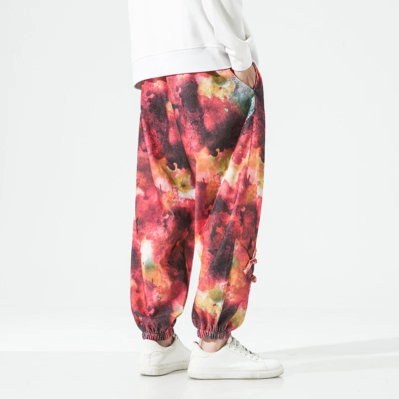 Herren Tie-Dye Baggy Jogginghose mit Tunnelzug, Gummibündchen und dekorativen Riemen Drune