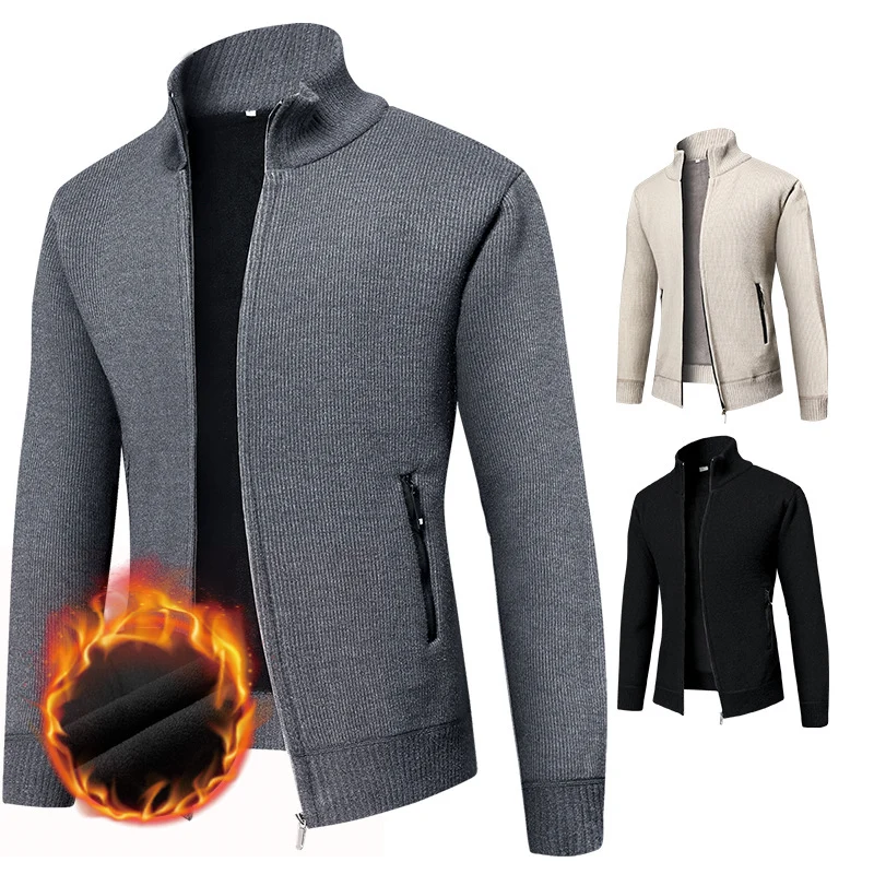 Herren Thermogefütterte Strickjacke mit Stehkragen und Mikrofleece-Innenfutter Drune