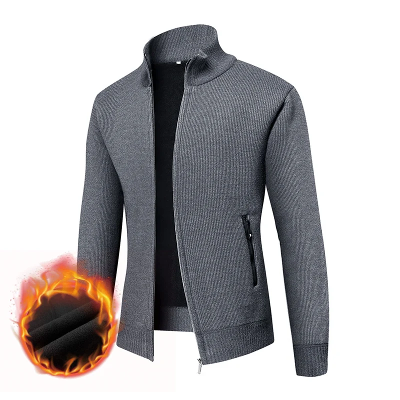 Herren Thermogefütterte Strickjacke mit Stehkragen und Mikrofleece-Innenfutter Drune