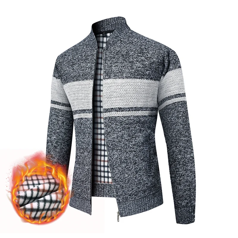 Herren Thermo-Strickzipjacke mit Stehkragen und kariertem Fleecefutter Drune