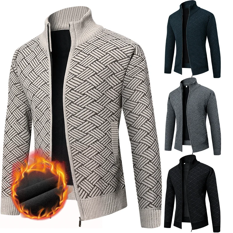 Herren Thermo-Strickzipjacke mit Jacquardmuster und Fleece-Innenfutter Drune