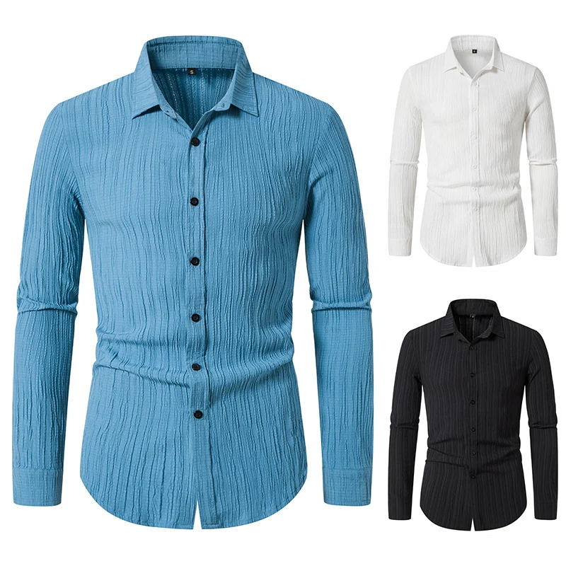 Herren Texturiertes Slim-Fit-Hemd mit krauser Struktur und Kentkragen Drune