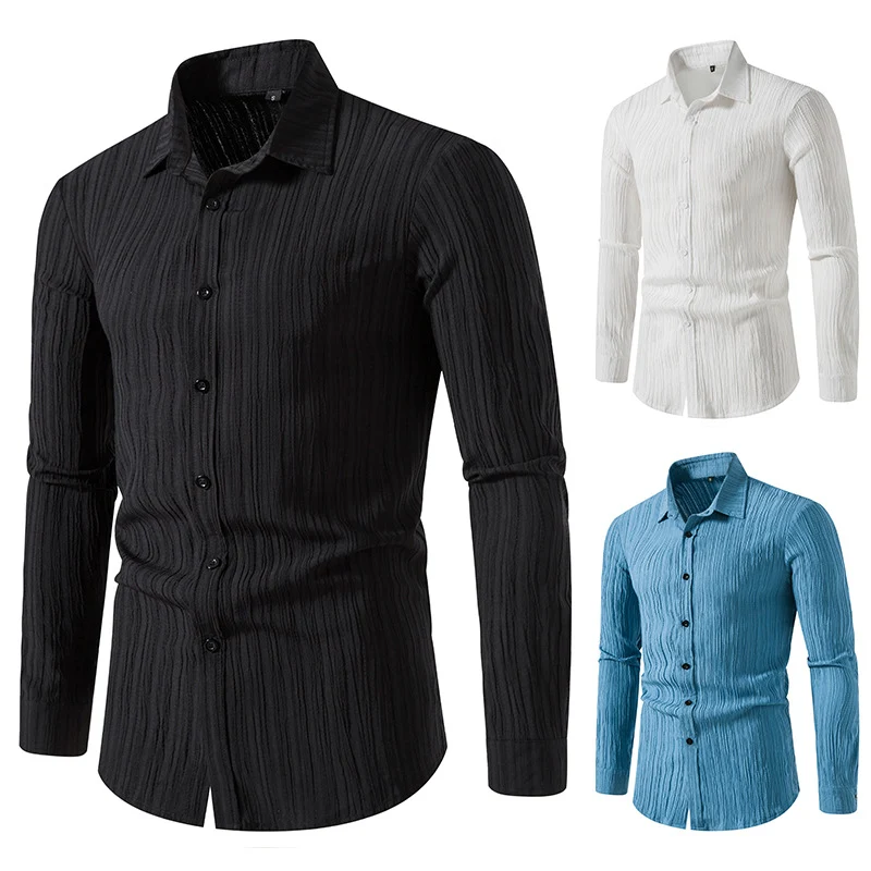 Herren Texturiertes Slim-Fit-Hemd mit krauser Struktur und Kentkragen Drune