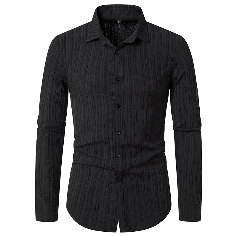 Herren Texturiertes Slim-Fit-Hemd mit krauser Struktur und Kentkragen Drune