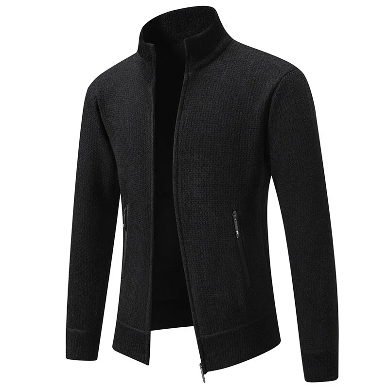 Herren Texturierter Zip-Strickcardigan mit Stehkragen, Waffelstruktur und Reißverschlusstaschen Drune