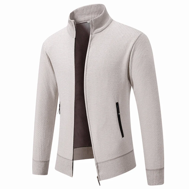Herren Texturierter Zip-Strickcardigan mit Stehkragen, Waffelstruktur und Reißverschlusstaschen Drune