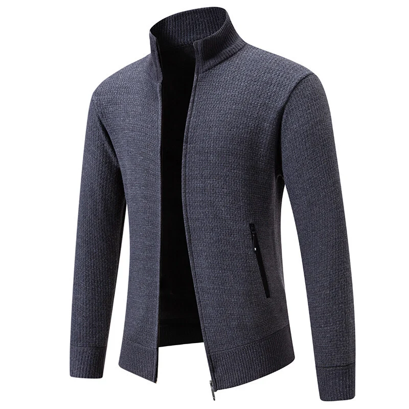 Herren Texturierter Zip-Strickcardigan mit Stehkragen, Waffelstruktur und Reißverschlusstaschen Drune