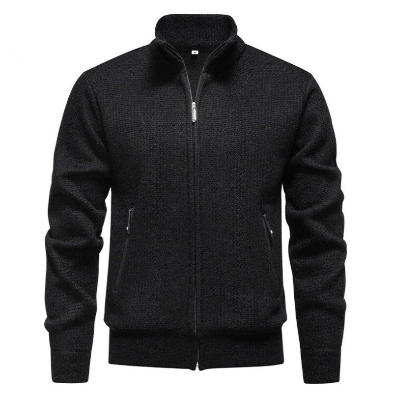 Herren Texturierter Zip-Strickcardigan mit Stehkragen, Waffelstruktur und Reißverschlusstaschen Drune