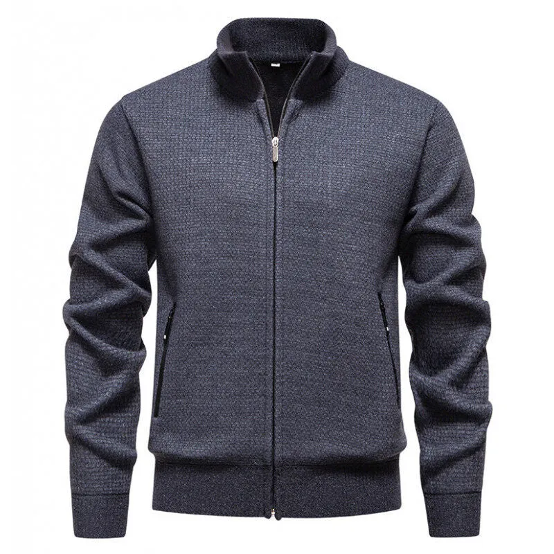 Herren Texturierter Zip-Strickcardigan mit Stehkragen, Waffelstruktur und Reißverschlusstaschen Drune