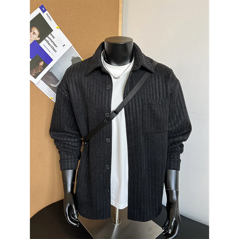 Herren Texturierte Overshirt‑Hemdjacke aus Strick mit Kentkragen Drune