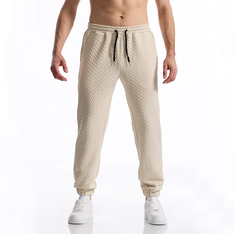 Herren Texturierte Freizeit-Jogginghose mit Elastikbund, Kordelzug und gerippten Bündchen Drune