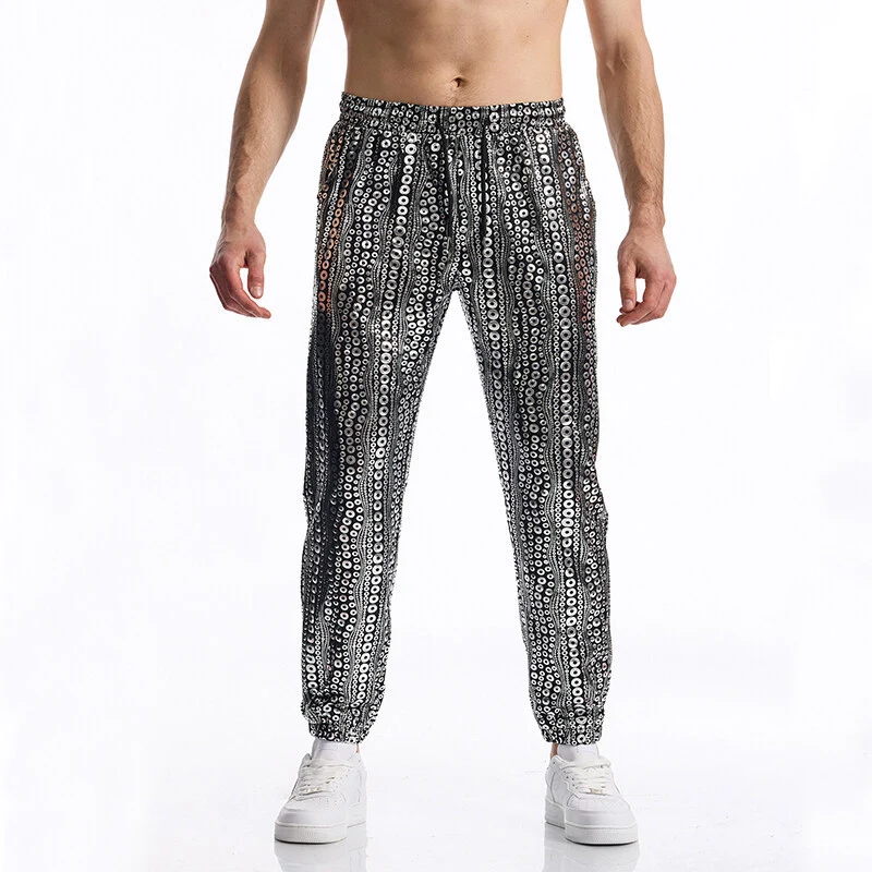 Herren Tapered Jogginghose mit elastischem Bund, Kordelzug und metallischem Kreisprint Drune
