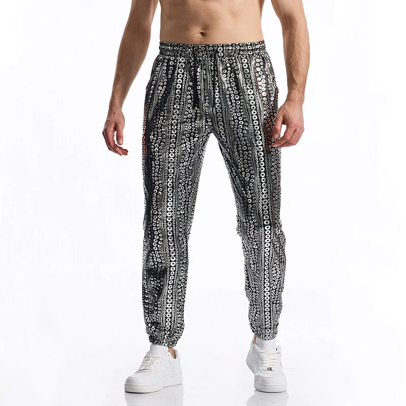 Herren Tapered Jogginghose mit elastischem Bund, Kordelzug und metallischem Kreisprint Drune