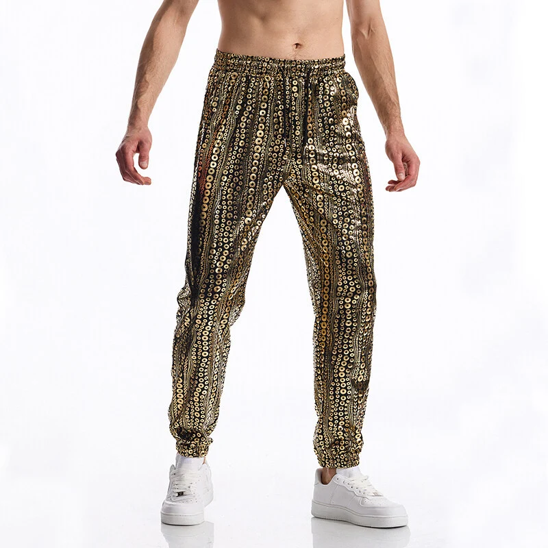 Herren Tapered Jogginghose mit elastischem Bund, Kordelzug und metallischem Kreisprint Drune
