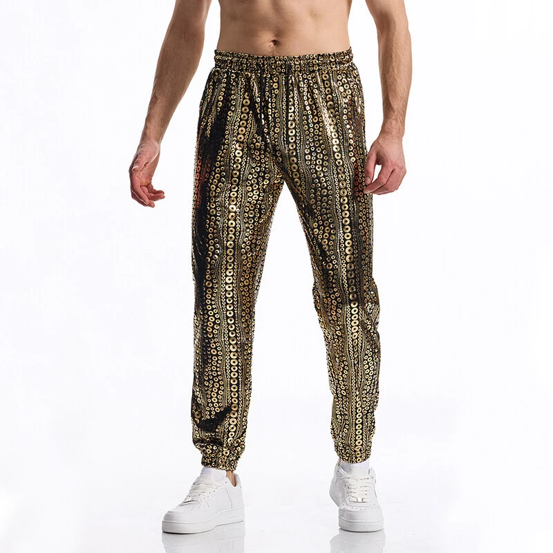 Herren Tapered Jogginghose mit elastischem Bund, Kordelzug und metallischem Kreisprint Drune
