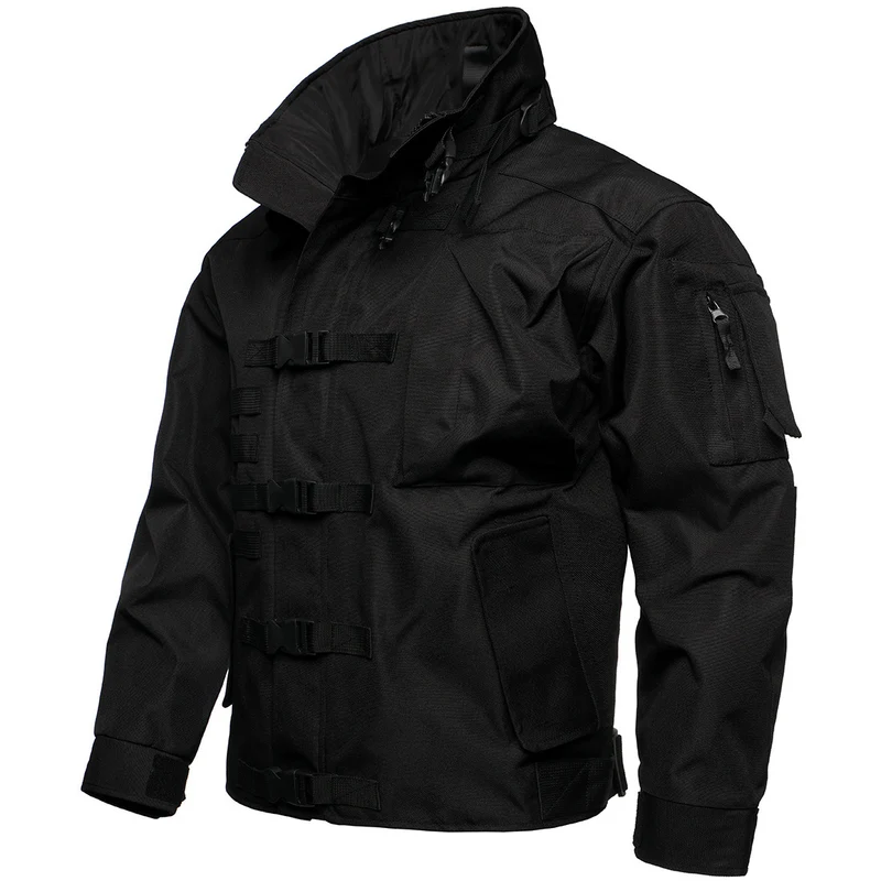 Herren Taktische Feldjacke mit modularen Steckverschlüssen und verstaubarer Kapuze Drune