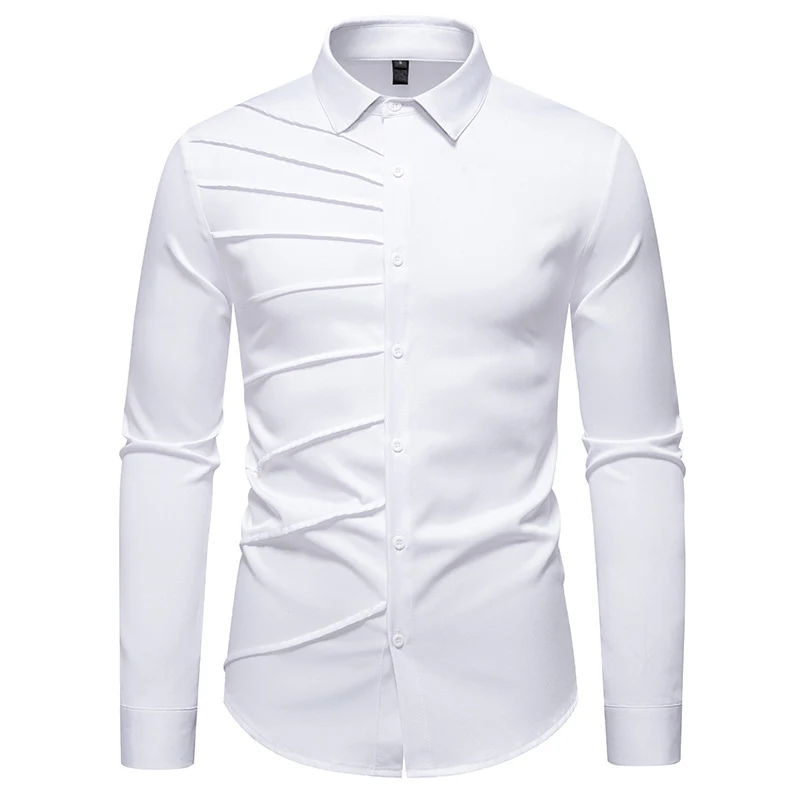 Herren Tailliertes Business-Hemd mit diagonalem Zierfalten-Design Drune