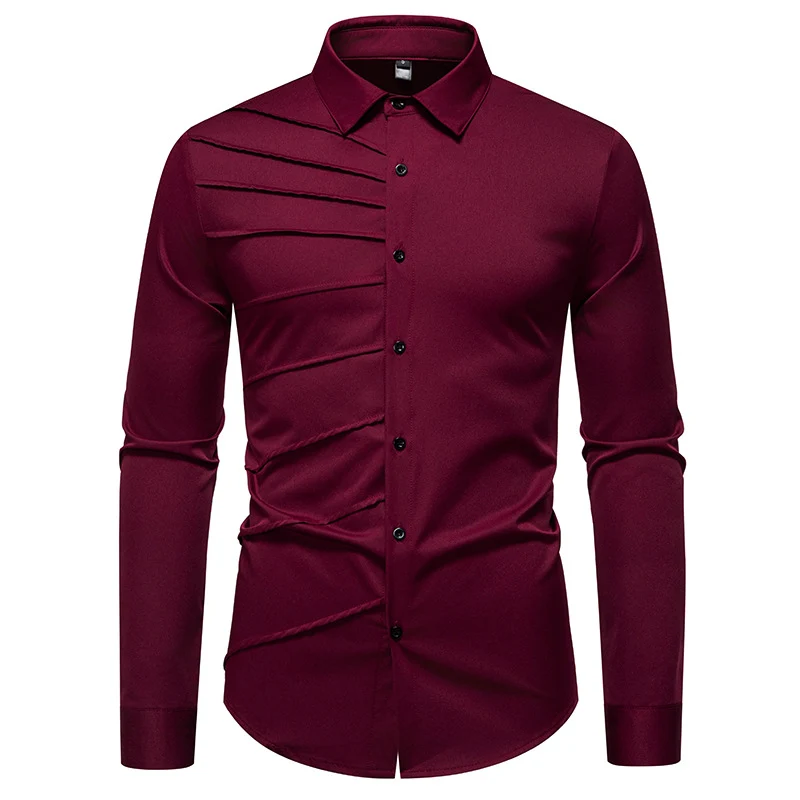 Herren Tailliertes Business-Hemd mit diagonalem Zierfalten-Design Drune