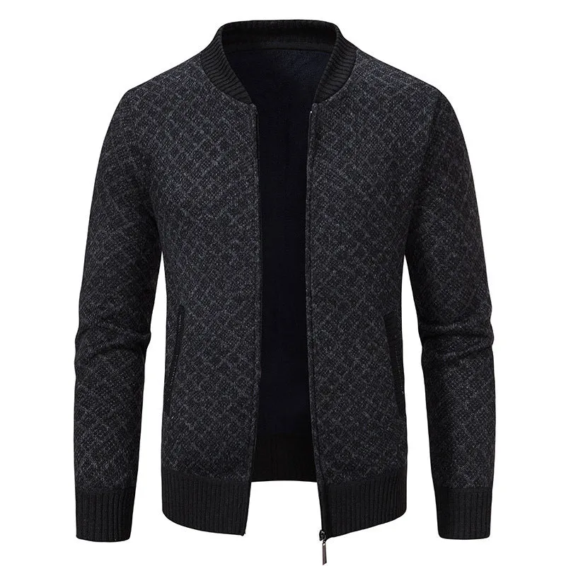 Herren Taillierter Jacquard-Zip-Cardigan mit Diamantstruktur und Eingrifftaschen Drune