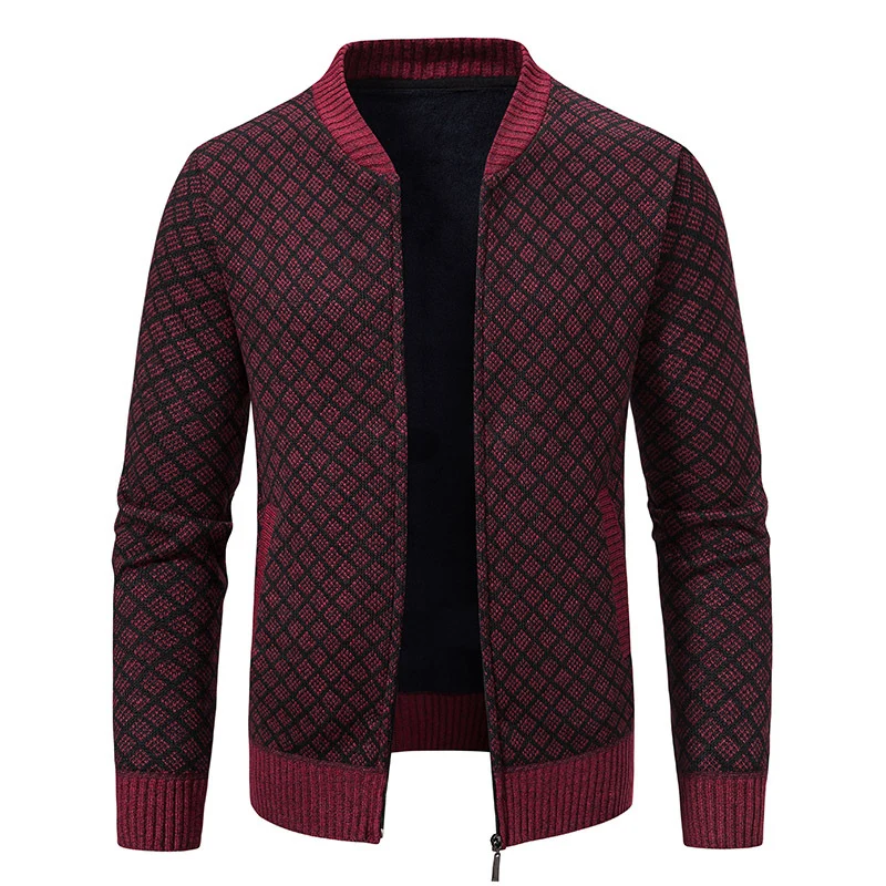 Herren Taillierter Jacquard-Zip-Cardigan mit Diamantstruktur und Eingrifftaschen Drune