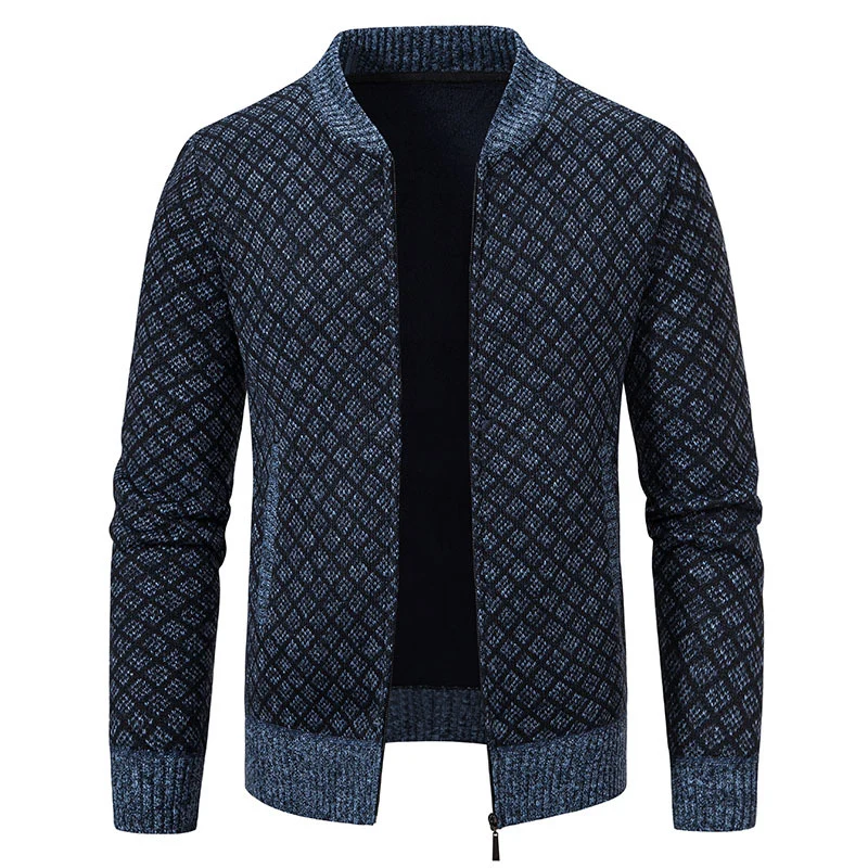 Herren Taillierter Jacquard-Zip-Cardigan mit Diamantstruktur und Eingrifftaschen Drune