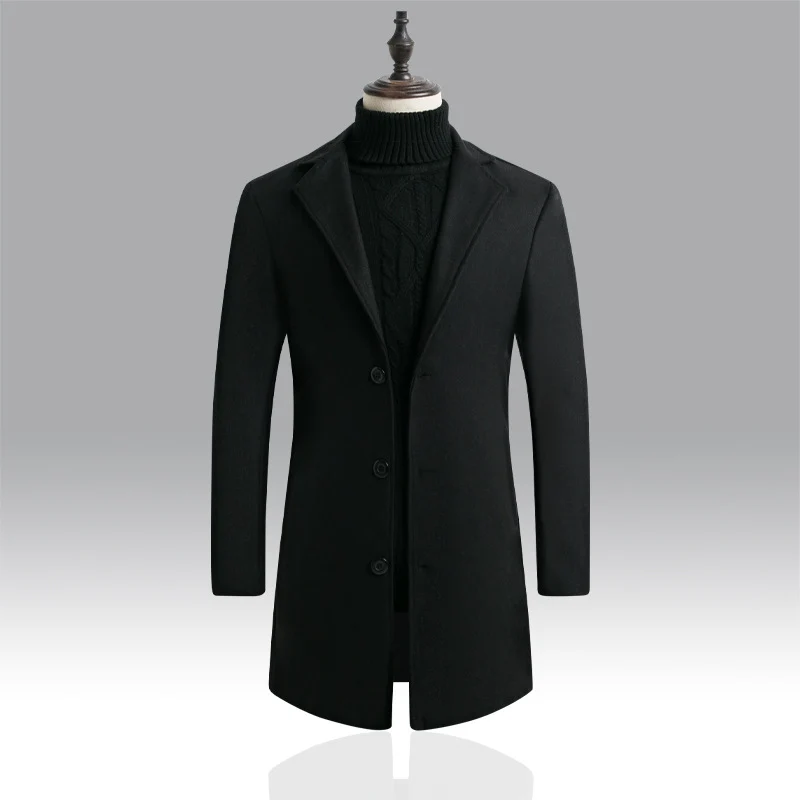 Herren Taillierter einreihiger Wollmantel mit Reverskragen und schlanker Silhouette Drune