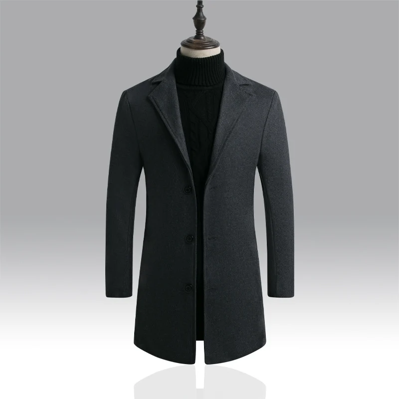 Herren Taillierter einreihiger Wollmantel mit Reverskragen und schlanker Silhouette Drune