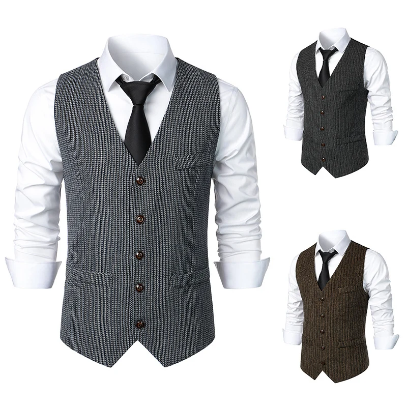 Herren Taillierte Strickweste mit V‑Ausschnitt und durchgehender Knopfleiste Drune