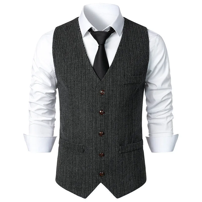 Herren Taillierte Strickweste mit V‑Ausschnitt und durchgehender Knopfleiste Drune