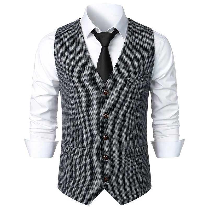 Herren Taillierte Strickweste mit V‑Ausschnitt und durchgehender Knopfleiste Drune
