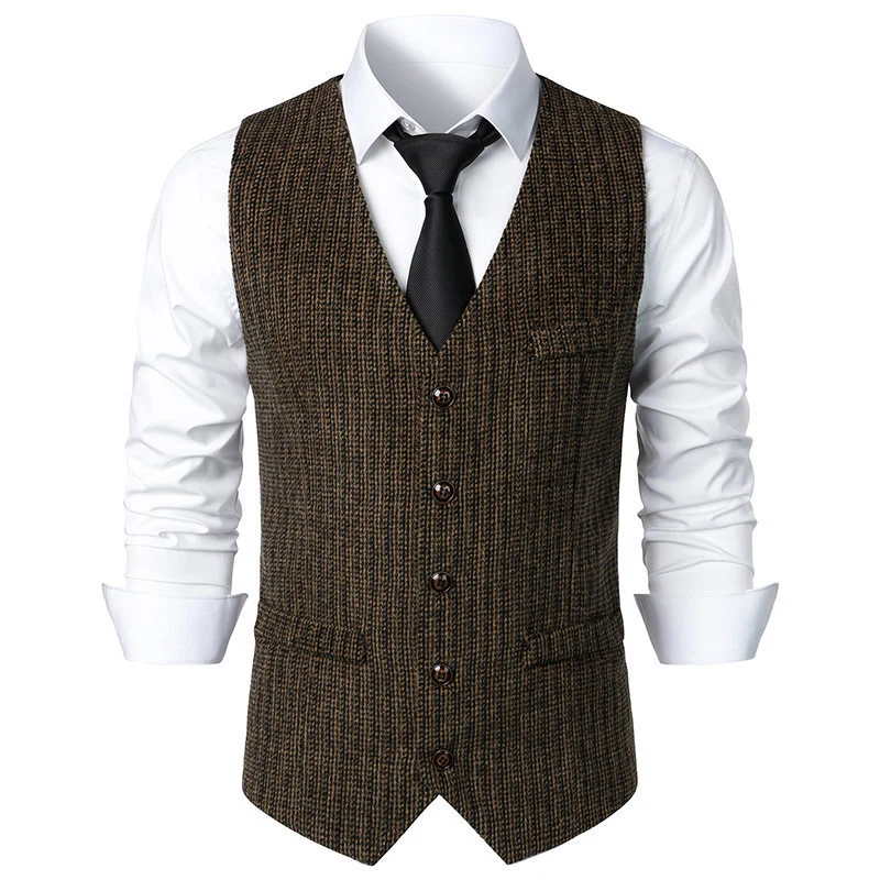 Herren Taillierte Strickweste mit V‑Ausschnitt und durchgehender Knopfleiste Drune