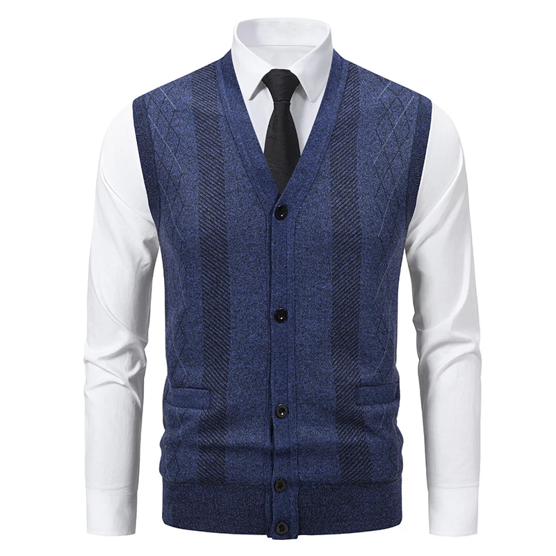 Herren Taillierte Feinstrick‑Weste mit V‑Ausschnitt, Knopfleiste und Eingrifftaschen Drune