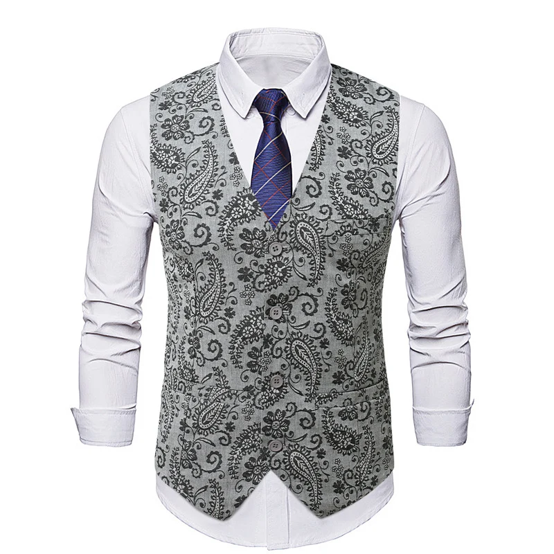 Herren Taillierte Anzugweste mit Paisley‑Jacquard und V‑Ausschnitt Drune