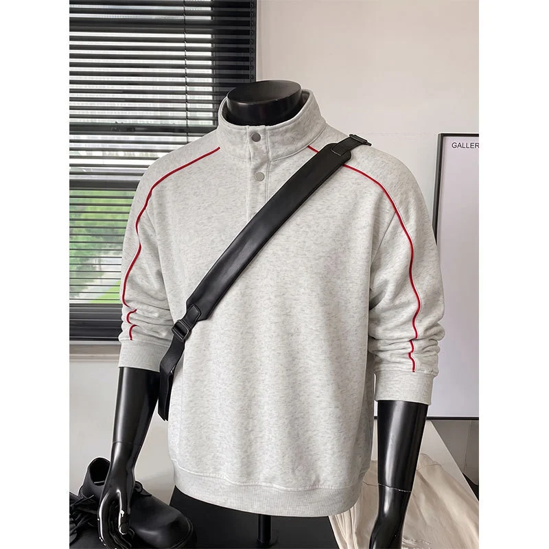 Herren Sweatshirt mit Stehkragen, Druckknopf‑Halbleiste und kontrastierender Schulterpaspel Drune