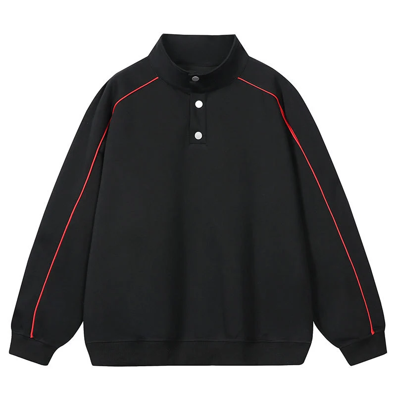 Herren Sweatshirt mit Stehkragen, Druckknopf‑Halbleiste und kontrastierender Schulterpaspel Drune