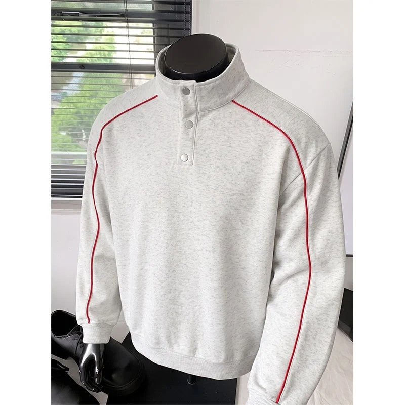 Herren Sweatshirt mit Stehkragen, Druckknopf‑Halbleiste und kontrastierender Schulterpaspel Drune