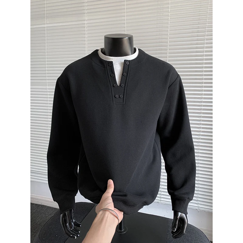 Herren Sweatshirt mit Henley-Knopfleiste, relaxed Fit und gerippten Bündchen Drune