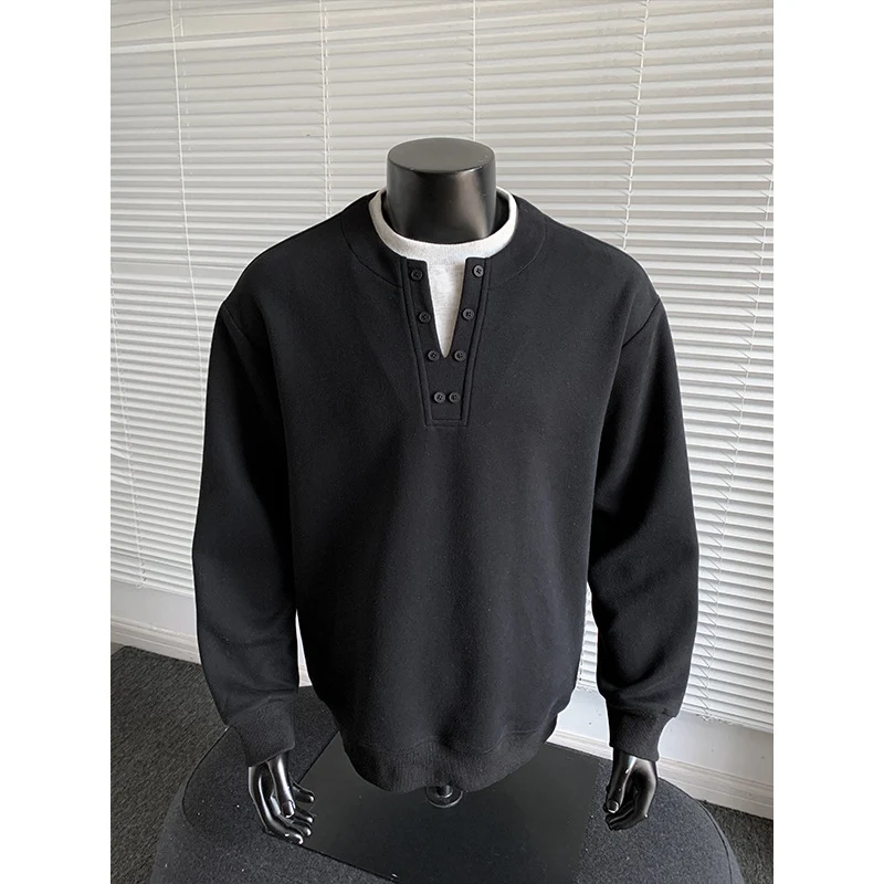 Herren Sweatshirt mit Henley-Knopfleiste, relaxed Fit und gerippten Bündchen Drune