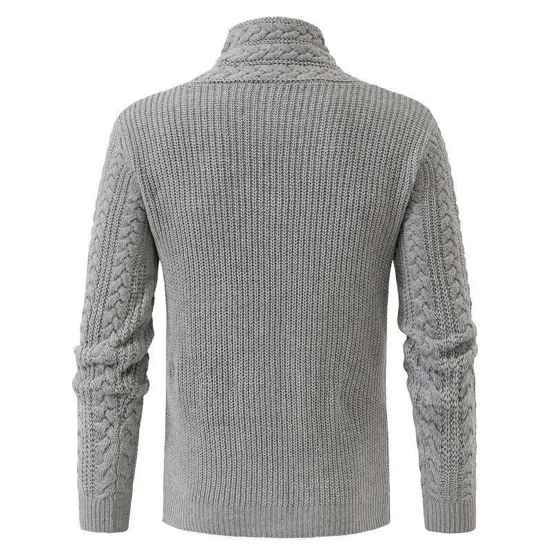 Herren Strukturiertes Zopfmuster-Mockneck-Pullover mit asymmetrischer Riegelverzierung Drune