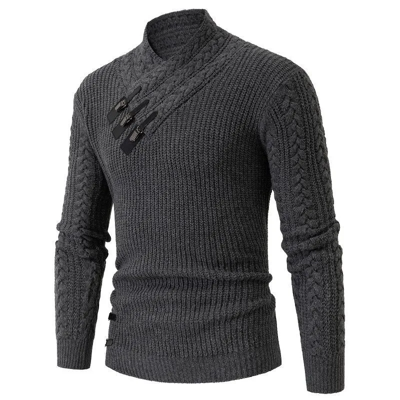 Herren Strukturiertes Zopfmuster-Mockneck-Pullover mit asymmetrischer Riegelverzierung Drune