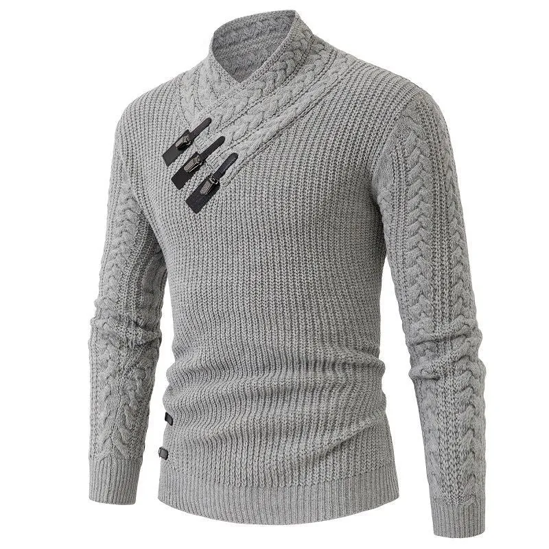 Herren Strukturiertes Zopfmuster-Mockneck-Pullover mit asymmetrischer Riegelverzierung Drune