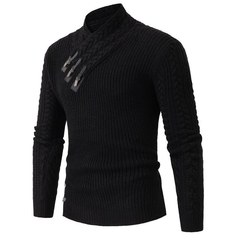Herren Strukturiertes Zopfmuster-Mockneck-Pullover mit asymmetrischer Riegelverzierung Drune