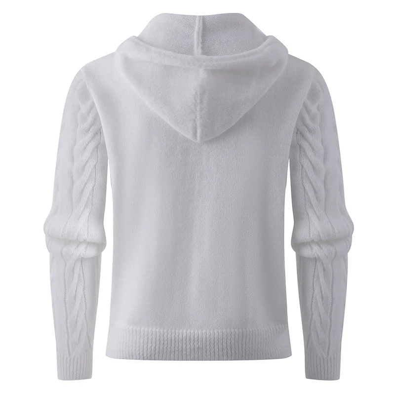 Herren Strukturiertes Zopfmuster-Kapuzenpullover mit Knopfleiste Drune