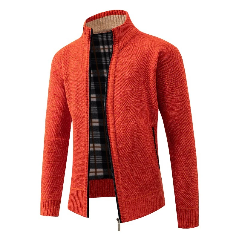 Herren Strukturiertes Zip-Strickjacke mit Karo‑Fleece‑Futter und Stehkragen Drune