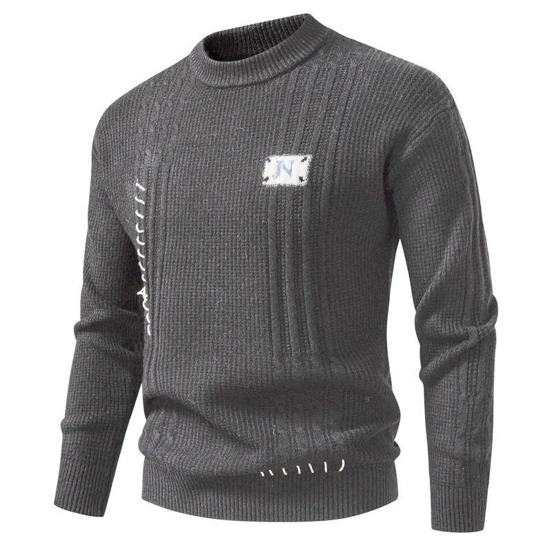 Herren Strukturiertes Rippstrick-Pullover mit Ziernähten und Logo‑Patch Drune
