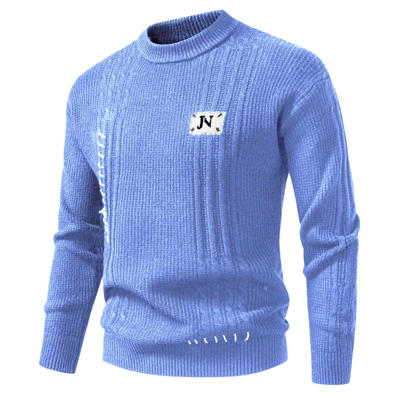 Herren Strukturiertes Rippstrick-Pullover mit Ziernähten und Logo‑Patch Drune