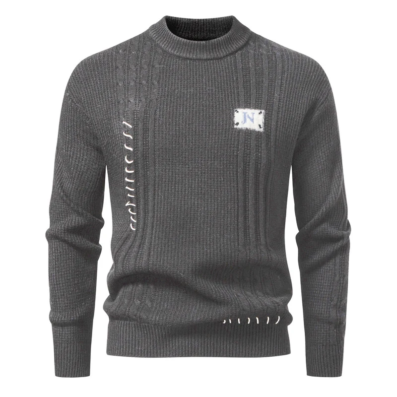 Herren Strukturiertes Rippstrick-Pullover mit Ziernähten und Logo‑Patch Drune