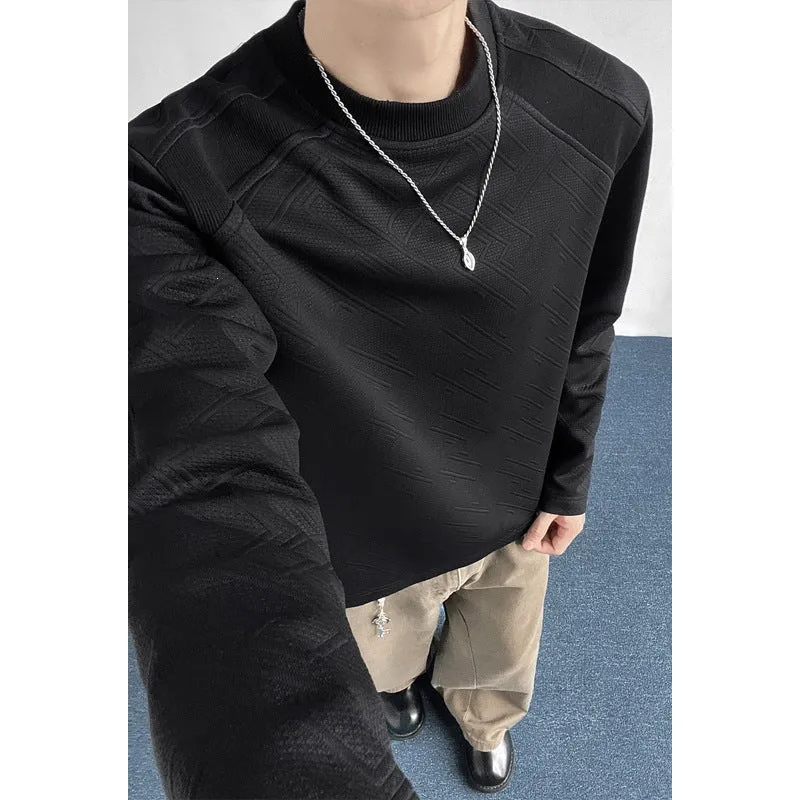 Herren Strukturiertes Langarmshirt mit Stehkragen und geometrischem Reliefmuster Drune