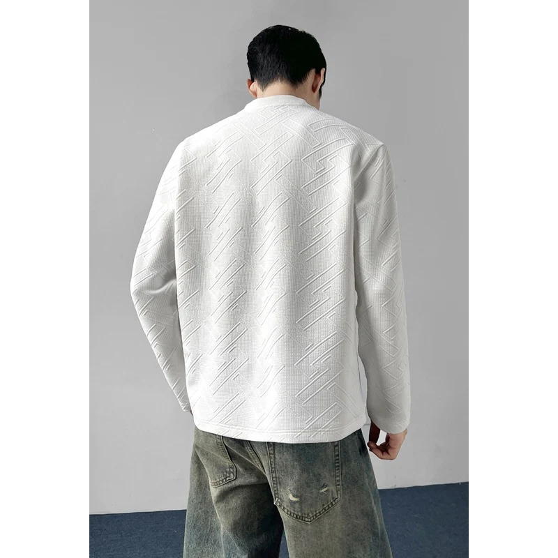 Herren Strukturiertes Langarmshirt mit Stehkragen und geometrischem Reliefmuster Drune