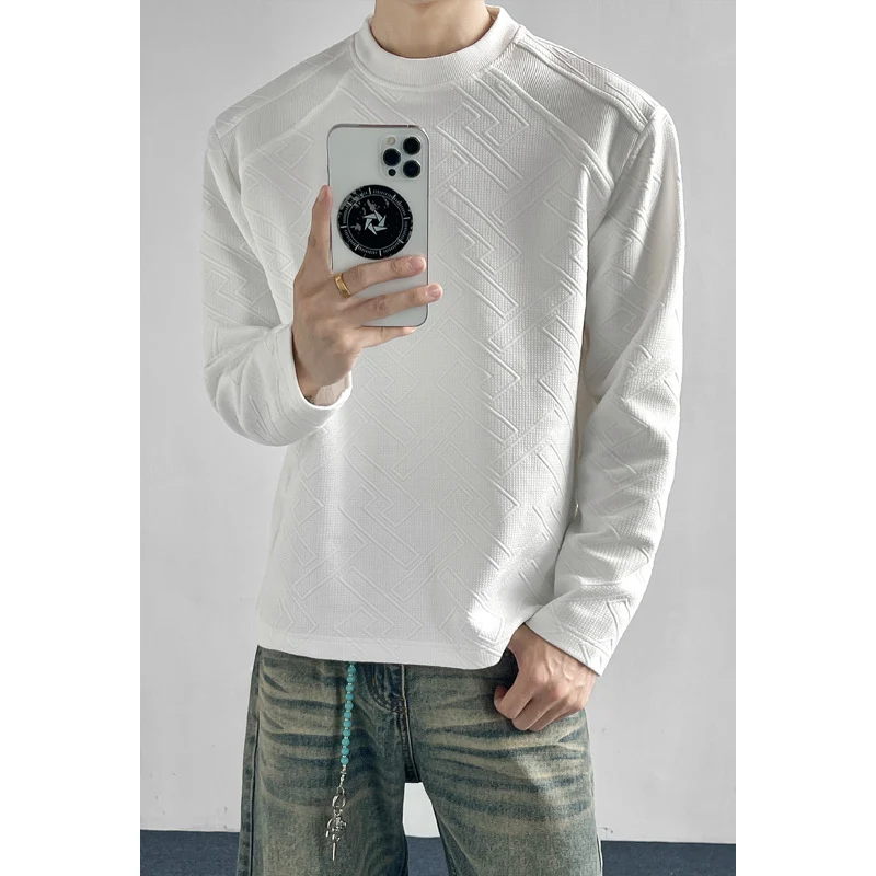 Herren Strukturiertes Langarmshirt mit Stehkragen und geometrischem Reliefmuster Drune